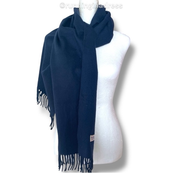 Vintage Cashmere Scarf In Navy Blue With Red Equestrian Knight Design Logo - Picture 5 of 9